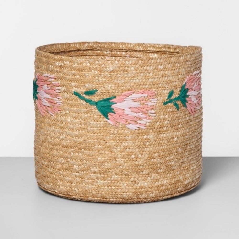 ISO Opalhouse Embroidered Straw Protea Basket